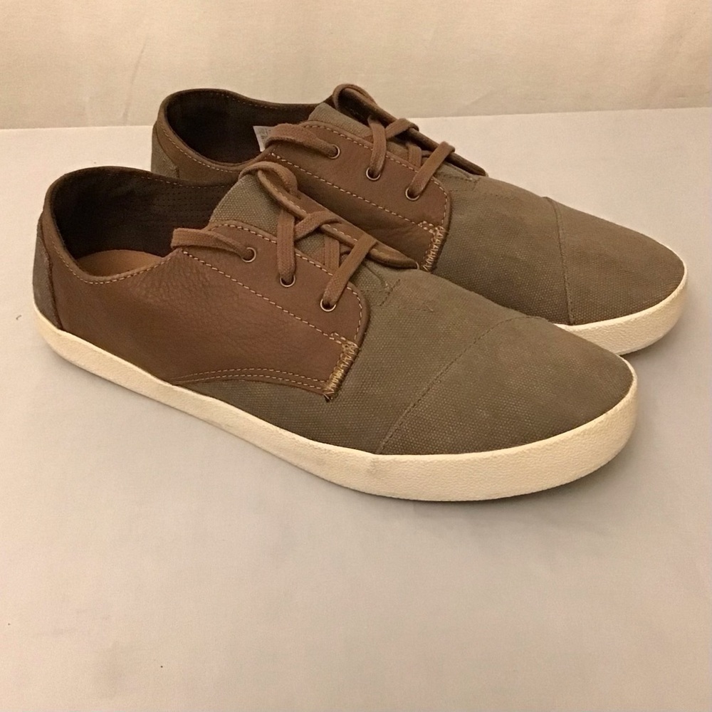 Toms 13 Paseo Sneakers Canvas Leather Brown Lace Up Mens Shoes - Picture 2 of 10